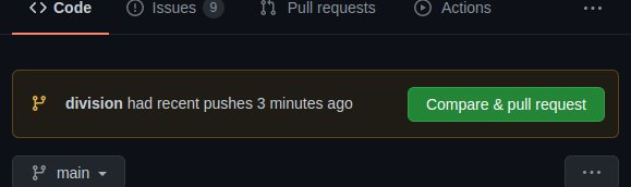 Big green button says "Compare & pull request"